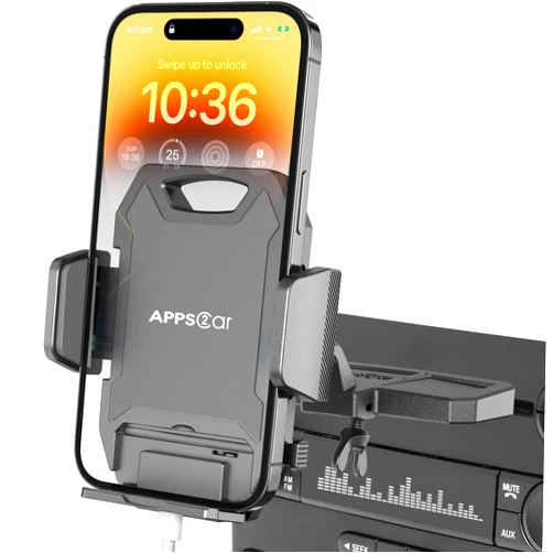 APPS2Car Sturdy CD Slot Phone Mount with One Hand Operation Design, Hands-Free Car Phone Holder Universally Compatible with All iPhone & Android Cell Phones, for Smartphone Mobile