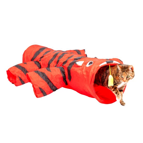 Pet Craft Supply Tabby Tiger Multi Cat Tunnel Boredom Relief Toys with Crinkle Feather String for Dogs, Cats, Rabbits, Kittens and Guinea Pigs for Hiding Hunting and Resting (8753)