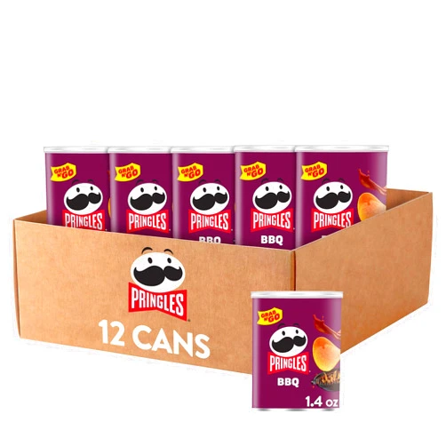 Pringles Potato Crisps Chips, Lunch Snacks, Office and Kids Snacks, Grab N' Go, BBQ (12 Cans)