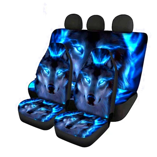 KEIAHUAN Cool Wolf Car Seat Cover Backrest Seat Protector Full Set of 4pcs Universal Car Interior Decorative for Women Ladies Gifts Fit Most Car,Truck,SUV,Van 4Pack Blue