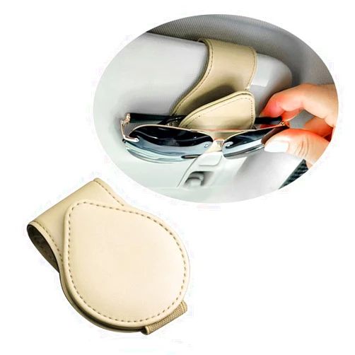 OFBAND Magnetic Sunglass Holder for Car Visor,PU Leather Car Sunglass Holder Organizes Glasses Tickets Cards & Keeps Car Tidy,Universal Car Accessories Interior (Khaki)