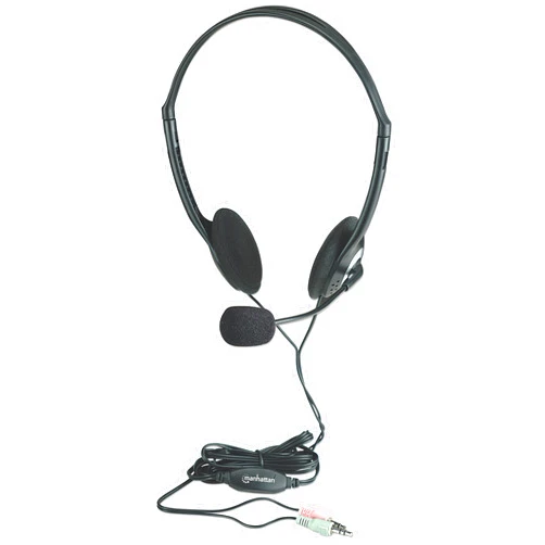 Manhattan 3.5mm Stereo Headset with Mic - with Microphone, Volume Control, 3.5 mm Stereo Plugs, 6.5ft Cable - for Desktop, Laptop, Computers - 3 Year Warranty - 164429