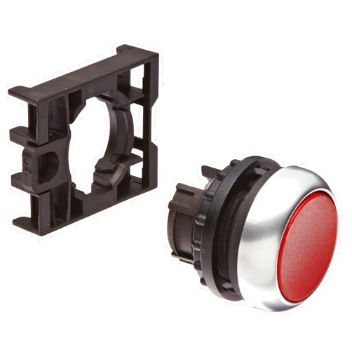 Eaton M22-DL-R Pushbutton, Illuminated, 22mm Diameter, Red Color, Silver Bezel Color, Off-On Style