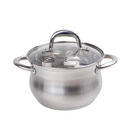 Alpine Cuisine Stainless Steel Dutch Oven Belly Shape 4 Quart - Heavy Duty Pot with Tempered Glass Lid,Comfortable Handles, Dishwasher Safe & Easy to Clean