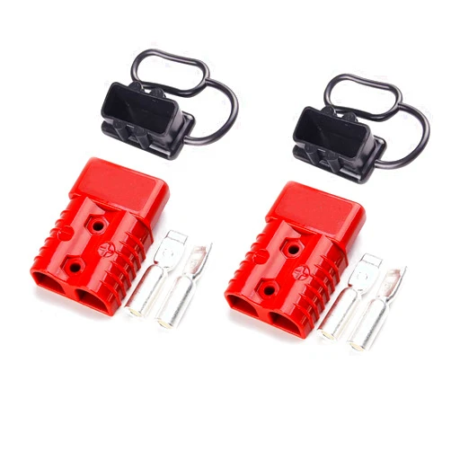 Mr.Brighton LED 175Amp Anderson Compatible 2 Pole Power Connector Plug Red w/Terminals for #1/0 AWG Wire[2 housing+4 Terminal pins+2 dust Covers]