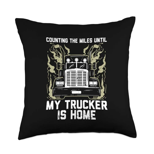 BoredKoalas Truck Pillows Trucker Driver Gift Counting Miles Until My Trucker Home Truck Wife Women Gift Throw Pillow