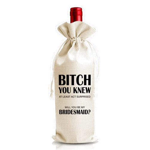 DOI-LANEE Funny Maid of Honor or Bridesmaid or Matron of Honor Proposal Gift Wine Bag for Sister BFF Cousin Her, You Knew At Least Act Surprised, Wedding Marriage Gift, Bridal Shower and Party Decoration Favor
