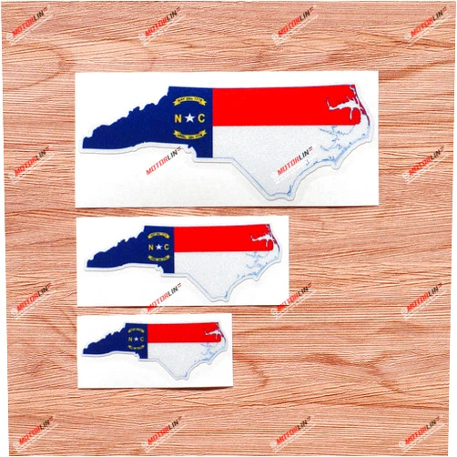 3S MOTORLINE North Carolina State Flag Map Outline Vinyl Decal Sticker - 3 Pack Reflective, 3 Inches, 4 Inches, 6 Inches - for Car Boat Laptop Cup Phone