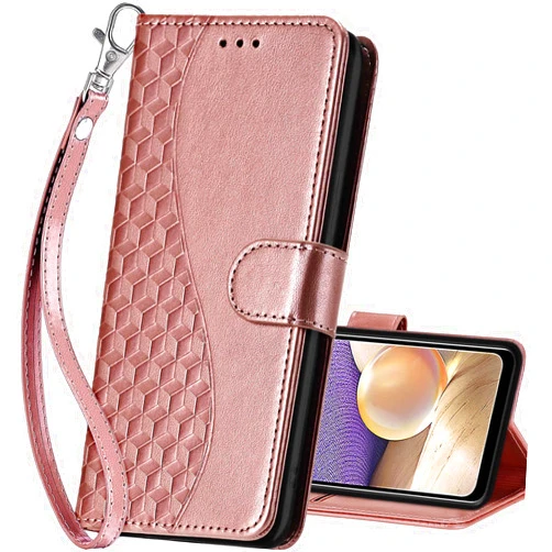 SASYMALY for Samsung Galaxy A32 5G Wallet case, Flip Folio Cover with Stand Feature for Women Men, PU Leather Phone Case Fit for Samsung Galaxy A32 5G 6.5'' [Rose Gold]