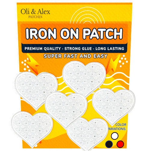 Oli and Alex Iron On Patches - White Heart Patch 6 pcs Iron On Patch Embroidered Applique 2.2 x 1.8 inches - 5.6 x 4.7 cm - A-27
