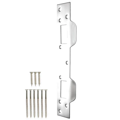 Tzbqrdj Door Strike Plate Reinforcement Plate - Double Holes, Front Door Security Devices Heavy Duty Metal Striker Plates Door Latch Plate for 5-1/2 in. Hole Centers, Steel (Satin Nickel, 1 Pack)