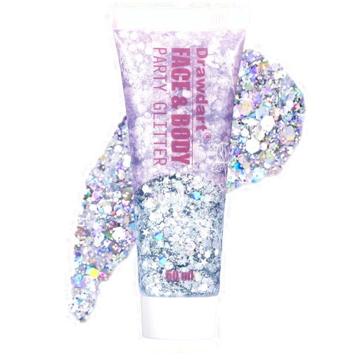 Drawdart Face & Body Glitter,Cosmetic-Grade Holographic Glitter Gel,50ml Silver Hair Glitter Gel,Rave Glitter,Mermaid Makeup Glitters for Women - Vegan & Cruelty Free