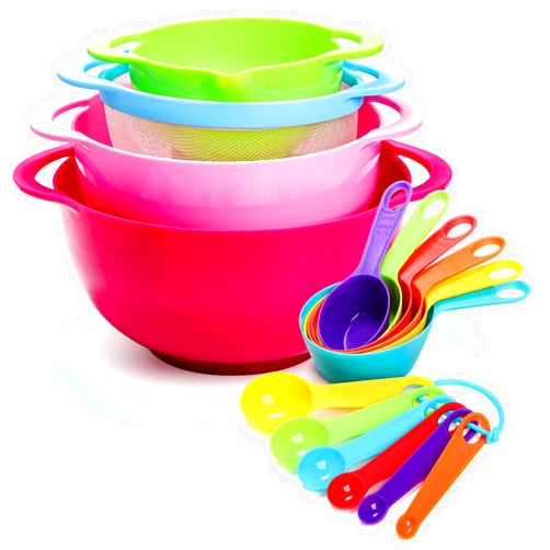 Yopay Set of 16 Plastic Mixing Bowls, Kitchen Nesting Bowls for Travel Trailer RV Camping, 2 Mixing Bowls, 1 Colander Mesh Strainer with Handles, 1 Sifter and 12 Measuring Cups for Baking Cooking