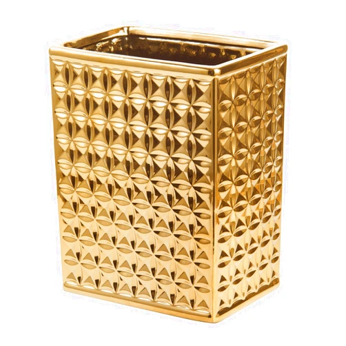 BASDHE 2.3 Gal Trash Can for Bathroom, Small Office Garbage Can for Kitchen, Slim Rectangular Waste Bin, Ceramic, Gold