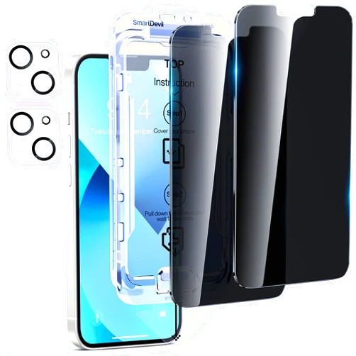 SMARTDEVIL 2Pack for iPhone 14 Privacy Screen Protector with 2Pack Camera Lens Protector, 9H Protection Anti-Spy Privacy Glass Tempered Film with Auto Dust-Elimination Install, Bubble Free