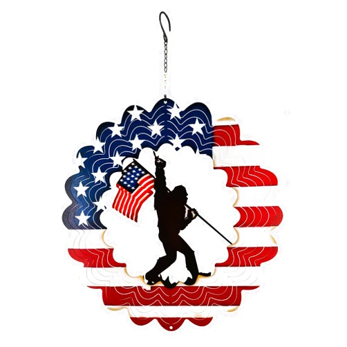 TT & MM Bigfoot Metal Wind Spinners Funny Bigfoot Gifts Sasquatch Gifts for Men Women, 12 Inch Hanging Garden Decor for Outside Bigfoot Americana Flag Decor July 4th Decorations Outdoor for Garden, Yard