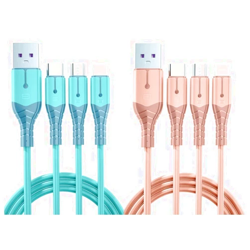 KuGinMa Multiple Charging Cable,【2Pack 5FT】 3 in 1 Fast Charger Cable Multiple USB Cord Super Soft Silicone with Light Design,Compatible with IP/Type-C/Micro-USB, BLUE & PINK