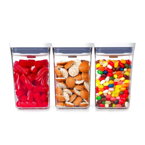 OXO Good Grips 3-PC Small Square Short POP Container Set, White,Grey