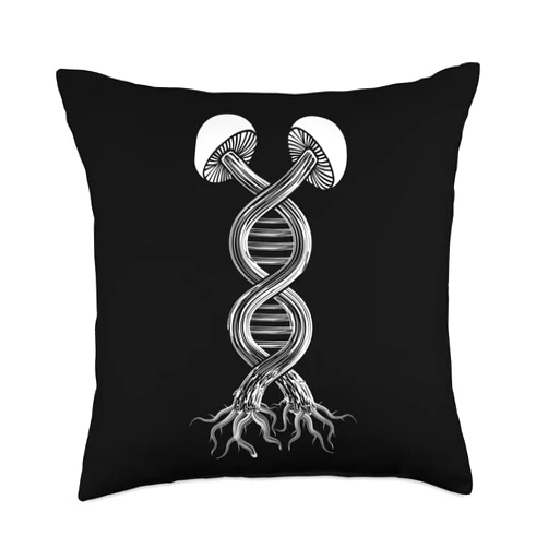 Mushroom Hunting Equipment Mushroom Gifts for Men Picker Hunter Collect-DNA Mushroom Throw Pillow, 18x18, Multicolor