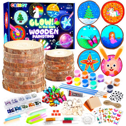 Crincy Arts and Crafts for Kids Ages 4-8 8-12, Glow in The Dark Wooden Painting Kit, Arts & Crafts Supplies Gift for Kids Boys Girl Ages 6-12 Years Old, Creative Art Toy for Birthday Easter Halloween