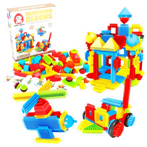 PowerTRC 112 Pcs Hedgehog Building Blocks Tiles Building Toys for Kids Ages 4-8, Soft Interlocking Bristles Blocks Educational STEM Learning Preschool Toys