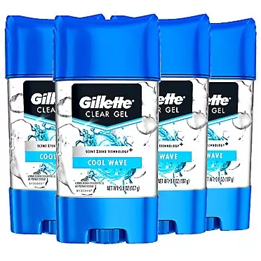 Gillette Antiperspirant & Deodorant for Men, Cool Wave Clear Gel, 3.8 Oz, Pack Of 4