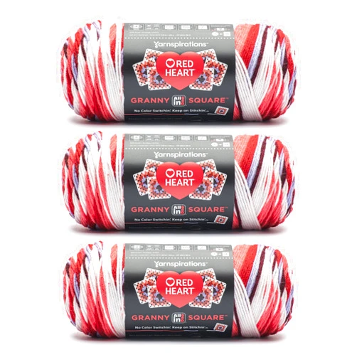 Red Heart All in One Granny Square Soft White- HOT Stuff Yarn - 3 Pack of 250g/8.8oz - 100% Acrylic - #4 Worsted (Medium) - 381m/417Yards - for Knitting, Crochet and Amigurumi