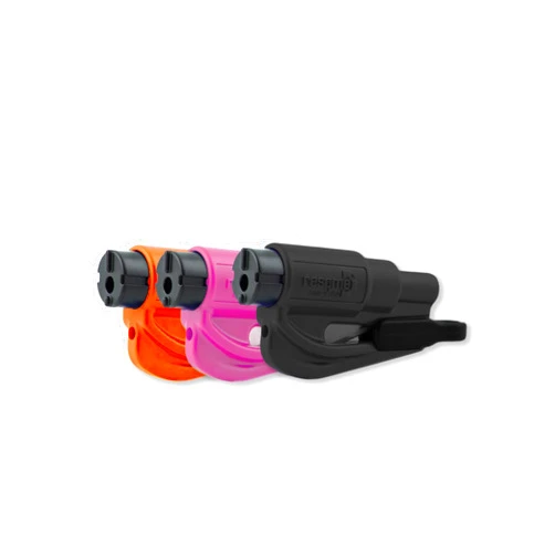 resqme Family Pack of 3, The Original Emergency Keychain Car Escape Tool, 2-in-1 Seatbelt Cutter and Window Breaker, Made in USA, Orange, Black, Pink