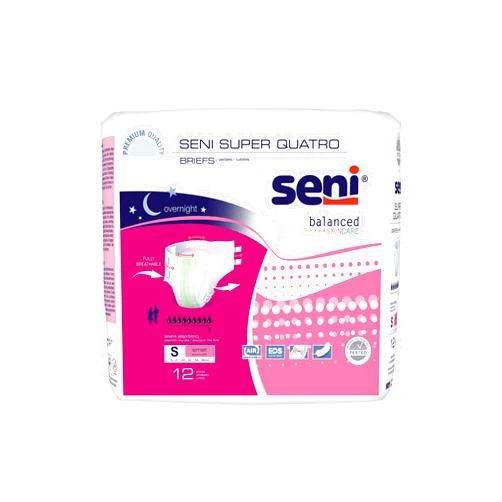 Generic Seni Super Quatro Adult Incontinence Brief S Heavy Absorbency Breathable/Overnight, S-SM12-BQ1, Severe, 12 Ct