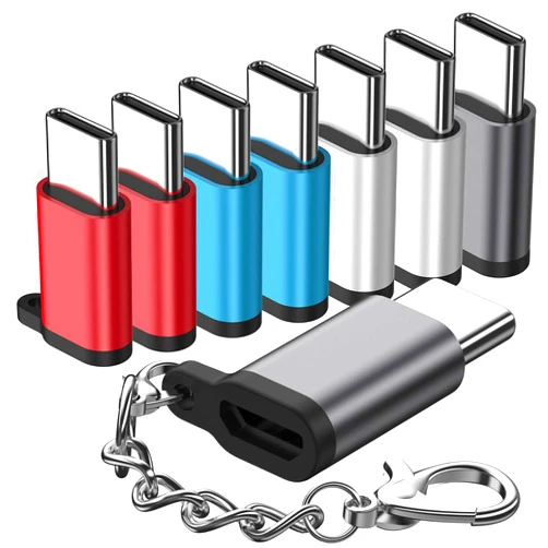 IIABC Micro USB to USB C Adapter,(8-Packs) Aluminum Type C Adapter Convert Connector with Keychain Charger Compatible Samsung Galaxy S10 S9 S8 Plus Note 9 8, LG V40 V35 G8 G7,Google Pixel 3 XL,Moto Z2 Z3