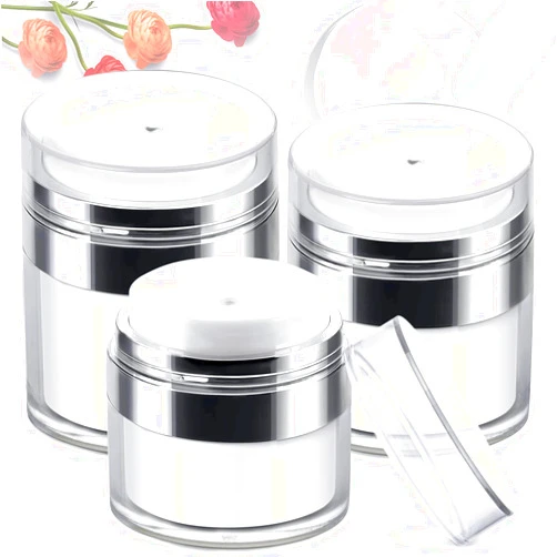 Milukon Airless Pump Jars,Travel Vacuum Cream Bottle, Refillable Moisturizer Container Vacuum Bottle,Empty Cosmetic Dispenser with Pump for Lotion Face Body Hand Cream Sunblock (0.5oz /1oz /1.7oz)