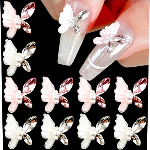 Jaliya 10pcs Ice Crystal Butterfly Nail Charms Alloy Resin Butterfly Charms for Nails Design Butterfly Nail Art Charms 3D Butterflies Flatback Rhinestones for Nails Charms Nail Jewels for Nail Art Supplies