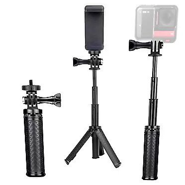 SOONSUN 3-in-1 Portable Extendable Vlog Selfie Stick Tripod Stand for GoPro Hero 11/10/9/8/7/6/5/4 3/2/, Fusion, Max, Session, AKASO, SJCAM, Insta 360, DJI Osmo Action Camera Mini Selfie Stick