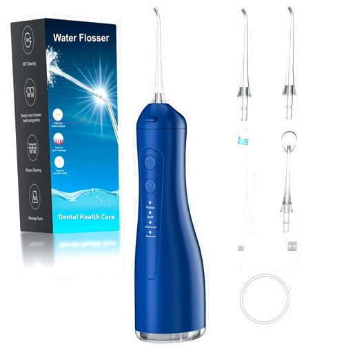 NEXT BEAUTY Water Dental Flosser for Teeth, 4 Modes Rechargeable Cordless Oral Irrigator 300ML Water Tank IPX7 Waterproof Portable Electric Flossers for Deep Cleaning and Gum Care, Home Travel Use, Blue
