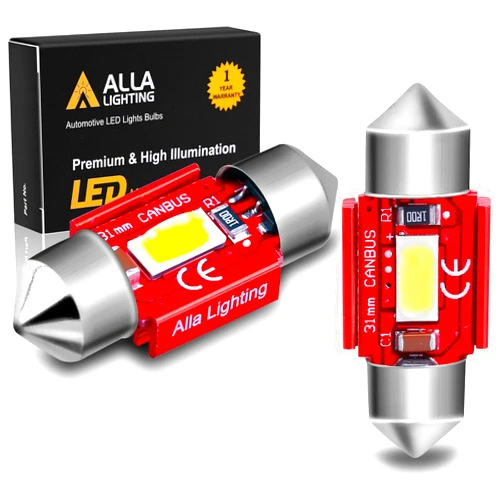 Alla Lighting 31mm DE3021 DE3022 LED Festoon Bulbs, 6000K Xenon White CAN-Bus Interior Dome, Map, Trunk, Step Courtesy Lights Lamps