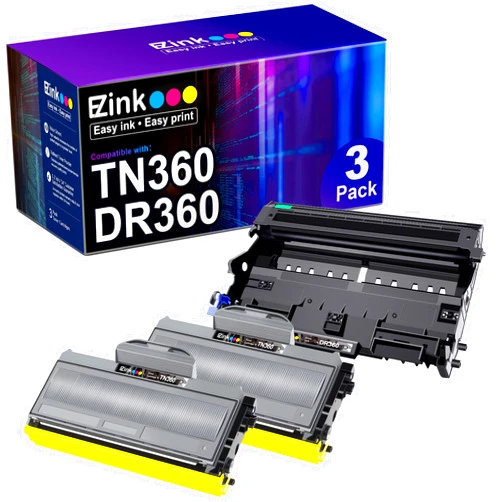 E-Z Ink (TM Compatible Toner Cartridge & Drum Unit Replacement for Brother TN360 TN330 DR360 DR-360 High Yield Compatible with DCP-7040 DCP-7030 MFC-7840W HL-2140 MFC-7340(2 Toner, 1 Drum Unit)
