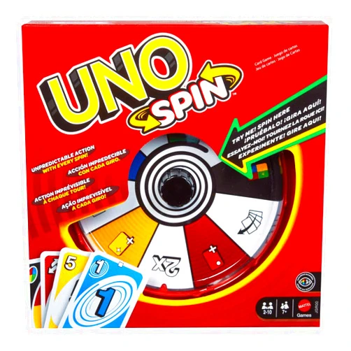 Mattel Games UNO Spin Card Game for Kid, Adult & Family Nights, Classic Play with Toy Spinner, New Challenges & Rules, Rainy Day Activity