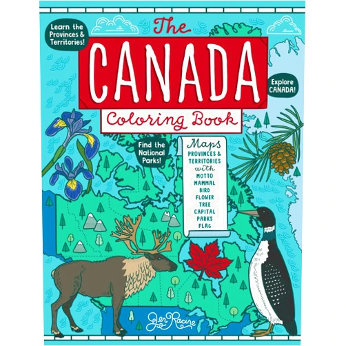 By Jen Racine (Author) The Canada Coloring Book: Maps of Provinces and Territories with Symbols and National Parks (Explore the World Geography Coloring Books)
