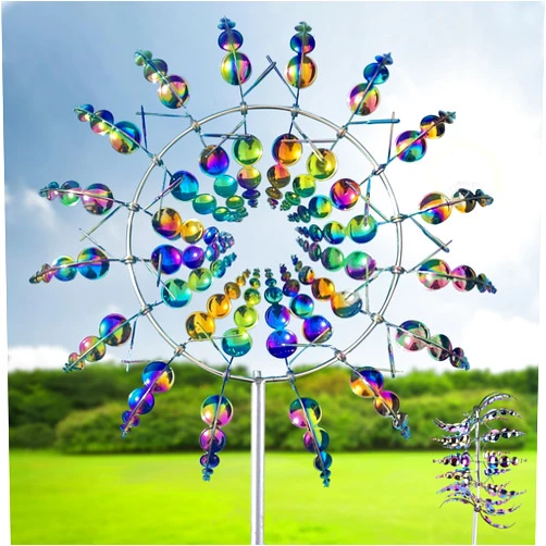 Velasko Magical Metal Rotating Windmill, Stainless Steel Wind Spinners to Yard and Garden Art Decor, Creative Windmill Statues Lawn Insert Ground Outdoor Ornaments
