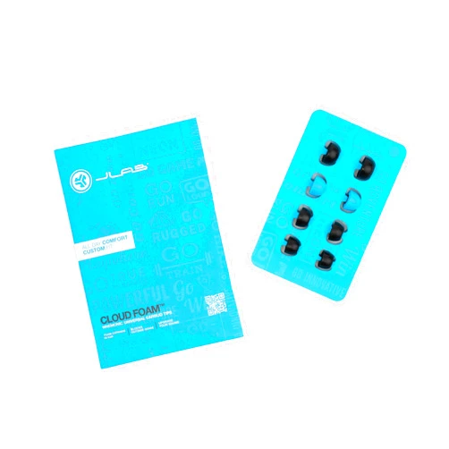 JLab Cloud Foam Mnemonic Earbud Tips, 4 Pairs of Custom Fit Universal Tips, Memory Cloud Foam, Black/Blue