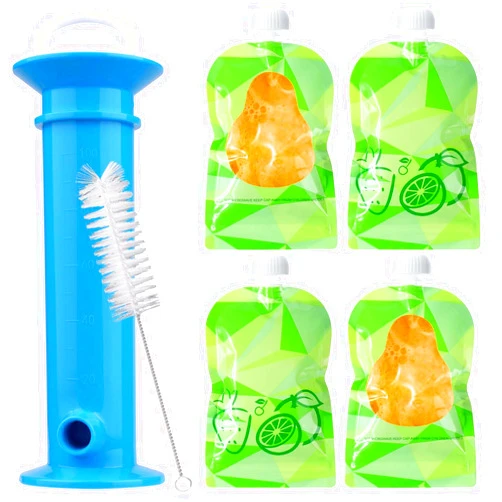 Juome 6Pcs Set Baby Food Pouch Maker, Baby Food Pouches Refillable Kit, Reusable Squeeze Pouches for Kids Toddlers, Puree Filler with Bottom Double Lock Zipper