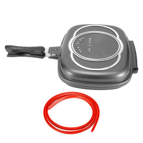 Haofy Double Sided Grill Pan, Double Frying Pan Portable Baking Pan for Barbecue, 12.6 x 10.2 x 2.6 (Black)