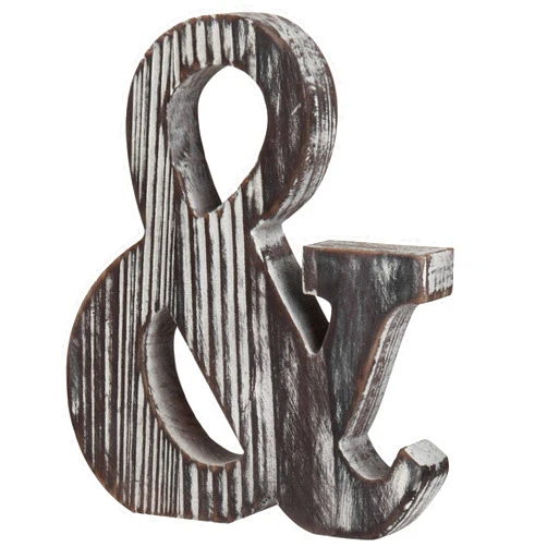 MyGift Wall Mounted Rustic Torched Solid Wood Monogram Ampersand Symbol Letter Decor, Hanging Wall Décor Sign, Freestanding Alphabet Sign