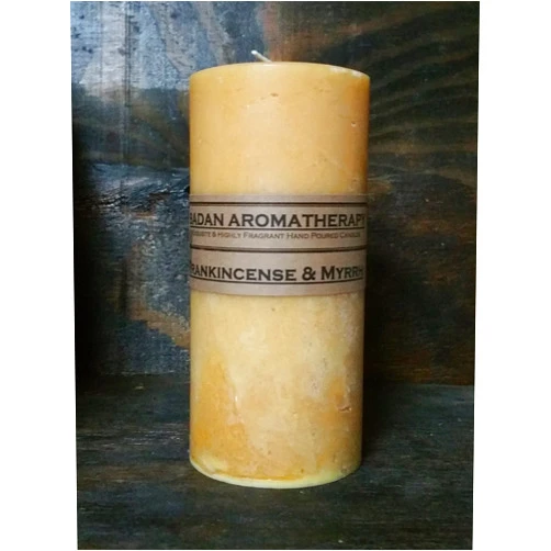 Badan Body Frankincense and Myrrh Scented Beeswax Pillar Candle, Frankincense Candle Dark Cream 3