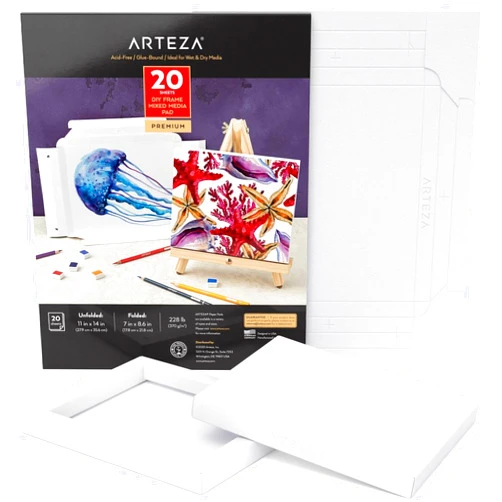 ARTEZA Mixed Media Paper Foldable Canvas Pad, 7x8.6 Inches, 20 Sheets, DIY Frame