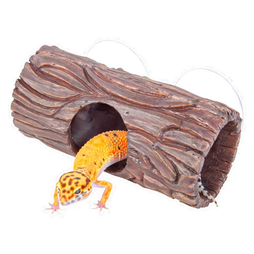 CAVACHEW Reptile Hide, Resin Hollow Log Hideout with 2pcs Powerful Suction Cup, Reptile Tank Accessories Climbing Toys Terrarium Hideaway Caves Decor for Gecko, Lizard, Snakes, Hermit Crabs, Forgs