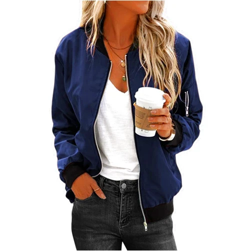 Zeagoo Women's Bomber Jacket Casual Coat Zip Up Outerwear Windbreaker with Pockets S-XXL