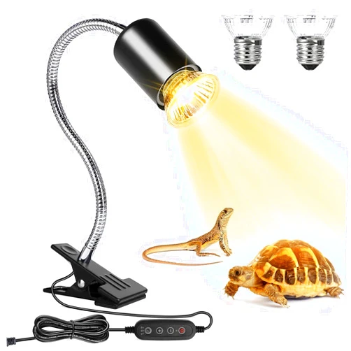 Buddypuppy Reptile Heat Lamp, UVA UVB Reptile Light with 360° Rotatable Hose and Timed, Heating Lamp with 2 Bulbs Suitable for Bearded Dragon Reptiles Turtle Lizard Snake (Heat Lamp 25w/50w Bulb)