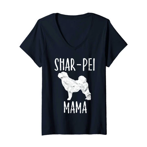 Retro Shar-Pei Mom Gift Pet Lover Clothes Womens Vintage Shar-Pei Mama Gift Sharpei Mom Dog Owner Mother V-Neck T-Shirt