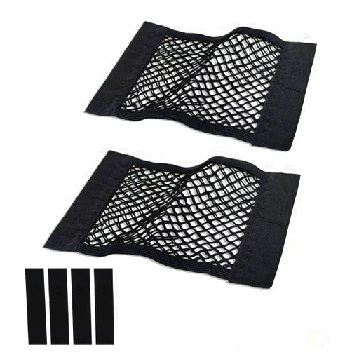 MOJIOO Universal Mesh Cargo Net for Car Trunk Storage,Elastic Small Automotive Cargo Net Pocket Wall Sticker Organizer Pouch Bag Storage for SUV,2 Pack with Tape Stickers